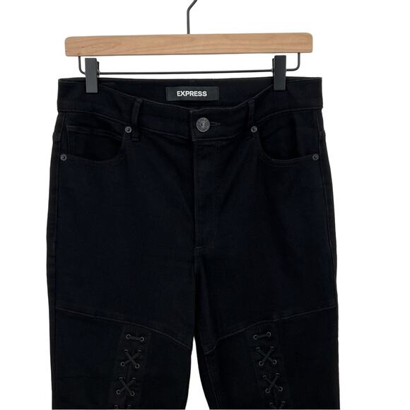 Express black high rise lace up stretch ankle legging jeans 10R - Picture 3 of 9